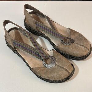 Rieker Beige Leather Flats with Multicolor Straps
